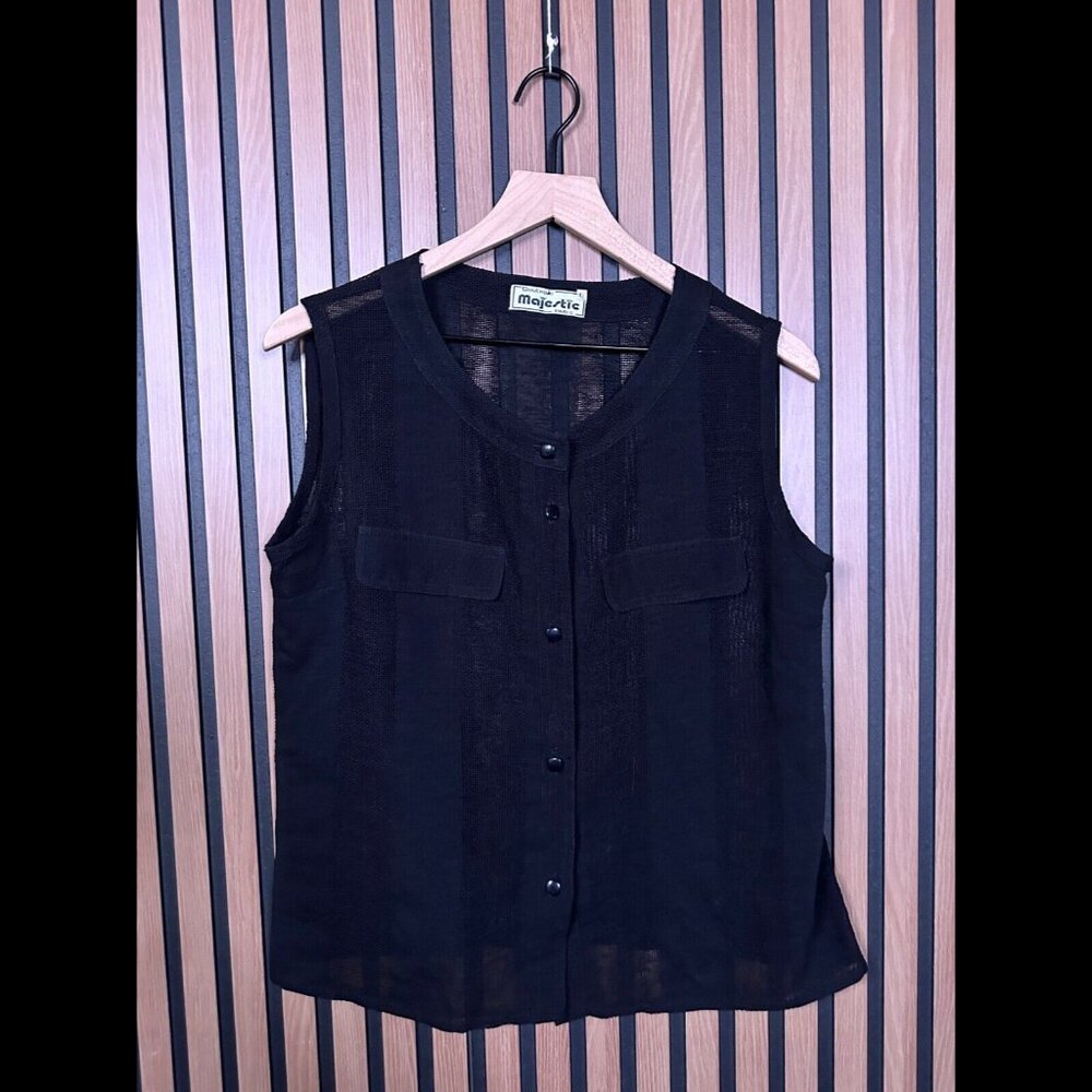 Vintage Majestic Boutique Paris Vest EU 42 / US L Women Black Button Sheer Shirt